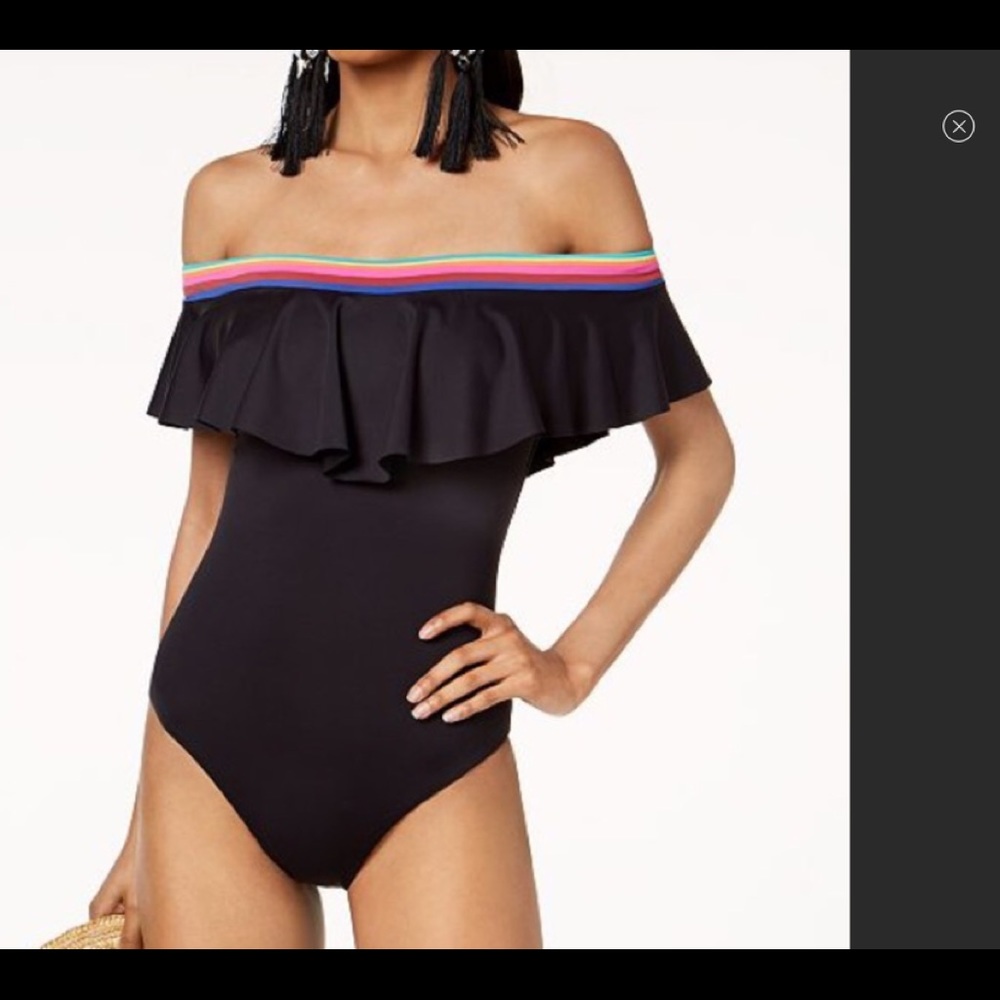 {Trina Turk x INC} Black Off Shoulder Swimsuit